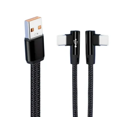 Double Port Angled USB to Double Type C Charging Cable 5A