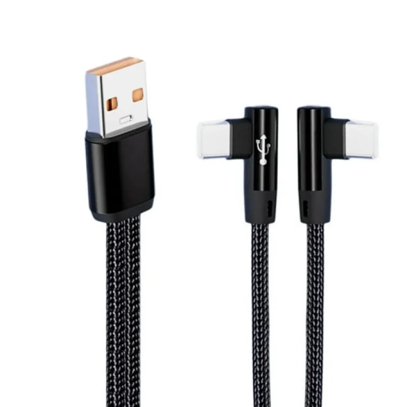 Double Port Angled USB to Double Type C Charging Cable 5A