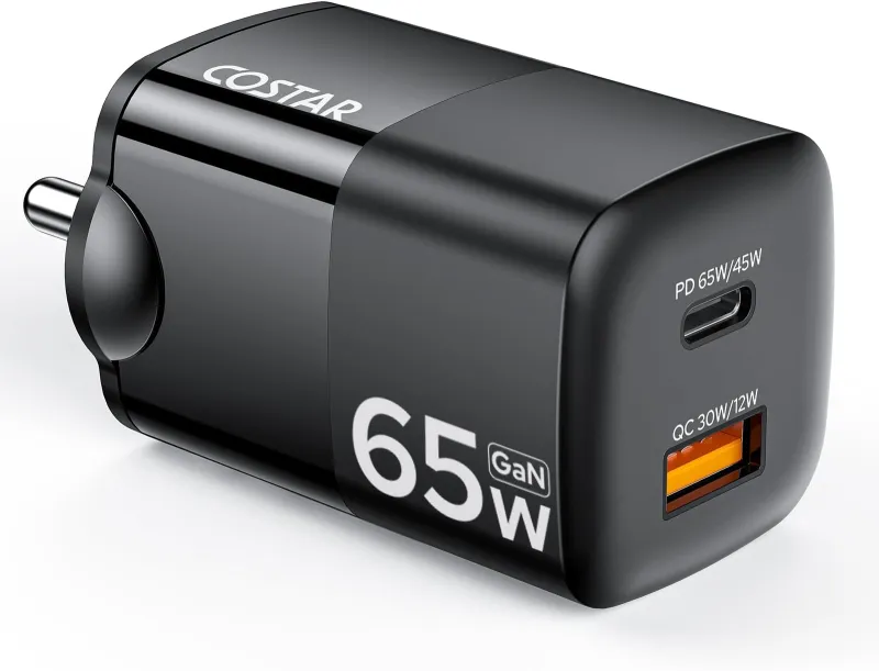 Costar 65W GaN Dual Port Fast Charger QC/PD, 2 in 1 USB &