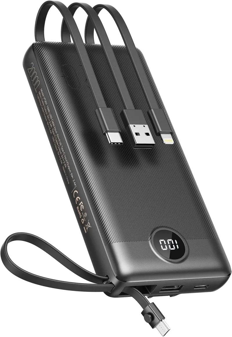 Veektomx Power Bank with Built-in Cables, 20000mAh USB C